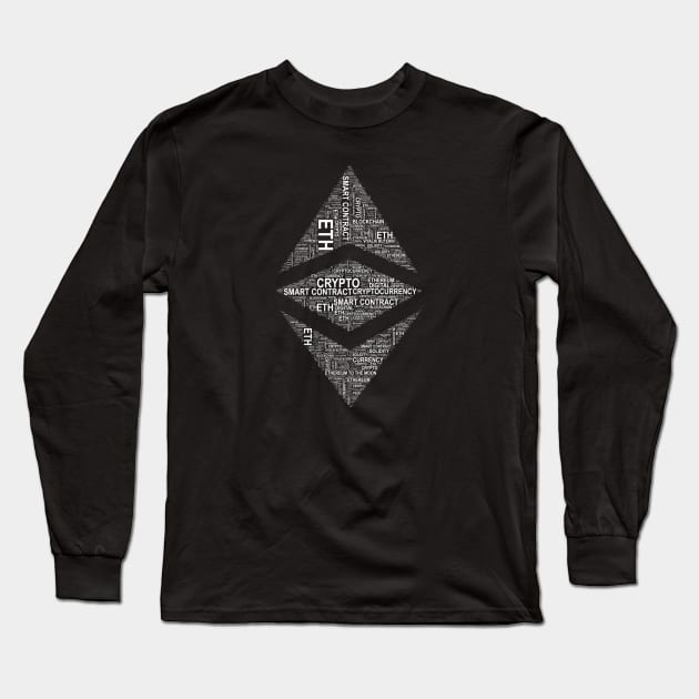 Ethereum Logo World Cloud Long Sleeve T-Shirt by cryptogeek